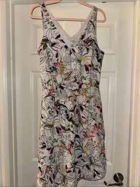 a new day White Floral Midi Dress with Multicolor Leaf Print